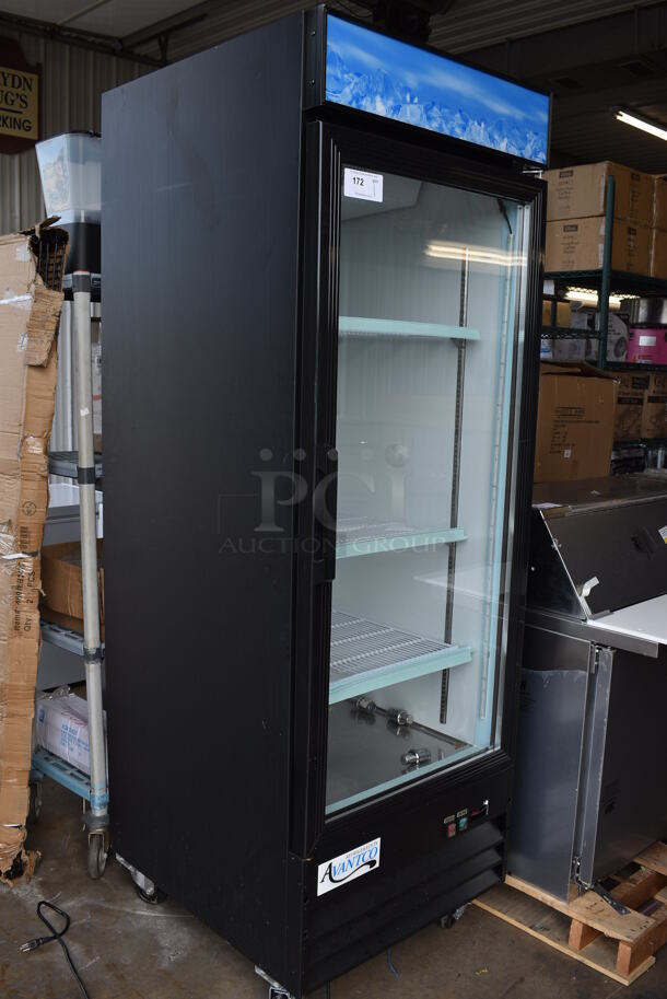 Avantco Model 178GDC23HCB Metal Commercial Single Door Reach In Cooler Merchandiser w/ Poly Coated Racks on Commercial Casters. 115 Volts, 1 Phase. 28x32x84. Cannot Test Due To Missing Thermostat - Image 6 of 8