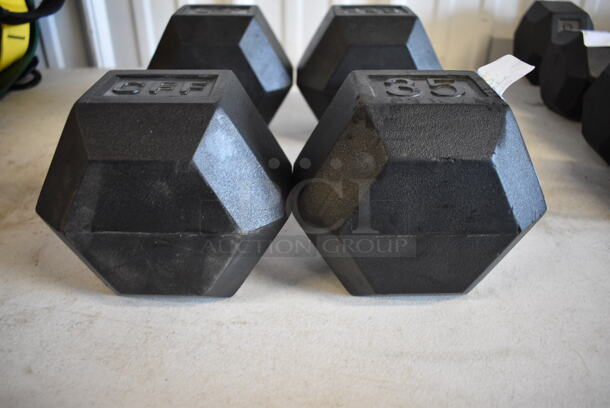 2 Black and Chrome Metal 35 Pound Hex Dumbbells. 13.5x6x5. 2 Times Your Bid! - Image 3 of 5