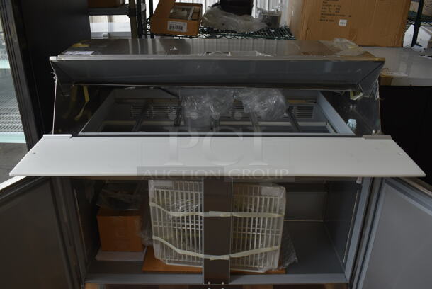 BRAND NEW! Beverage Air Model SPE48-18M-DS Stainless Steel Commercial Double Sided Sandwich Salad Prep Table Bain Marie Mega Top. 115 Volts, 1 Phase. 48x49x41. Tested and Working! - Image 2 of 11