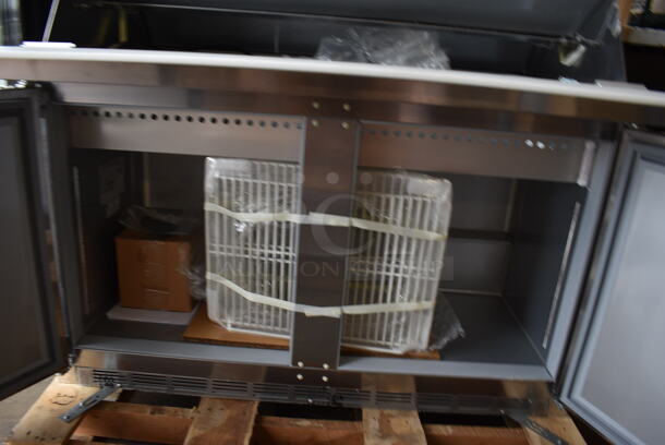 BRAND NEW! Beverage Air Model SPE48-18M-DS Stainless Steel Commercial Double Sided Sandwich Salad Prep Table Bain Marie Mega Top. 115 Volts, 1 Phase. 48x49x41. Tested and Working! - Image 3 of 11