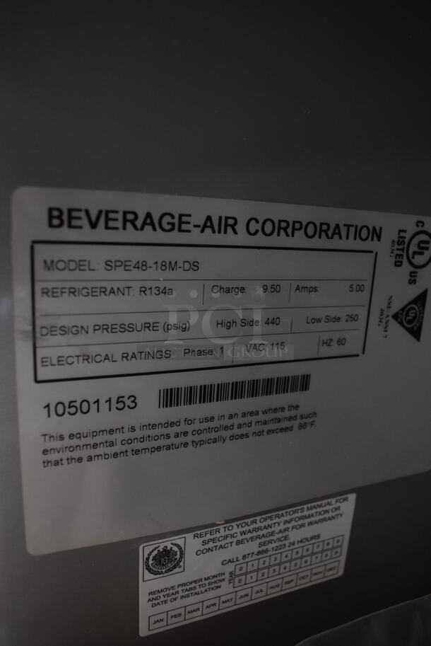 BRAND NEW! Beverage Air Model SPE48-18M-DS Stainless Steel Commercial Double Sided Sandwich Salad Prep Table Bain Marie Mega Top. 115 Volts, 1 Phase. 48x49x41. Tested and Working! - Image 5 of 11