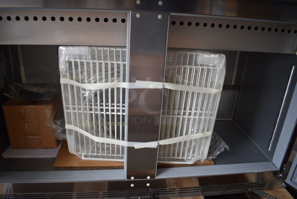 BRAND NEW! Beverage Air Model SPE48-18M-DS Stainless Steel Commercial Double Sided Sandwich Salad Prep Table Bain Marie Mega Top. 115 Volts, 1 Phase. 48x49x41. Tested and Working! - Image 6 of 11
