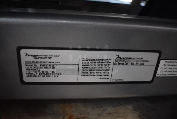 Freemotion Model FMTK74810.7 i11.9 Incline Trainer Treadmill. 110-120 Volts, 1 Phase. 37x78x72. Tested and Working! - Image 10 of 10