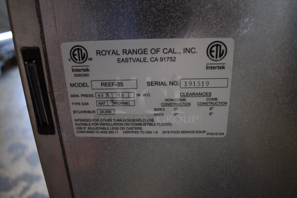 BRAND NEW! 2019 Royal REEF-35 Stainless Steel Commercial Floor Style Natural Gas Powered Deep Fat Fryer w/ 2 Metal Fry Baskets and Legs. 15.5x30x43 - Image 3 of 8