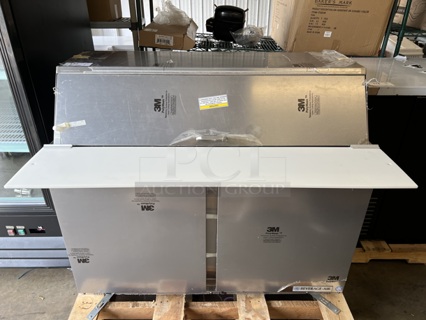 BRAND NEW! Beverage Air Model SPE48-18M-DS Stainless Steel Commercial Double Sided Sandwich Salad Prep Table Bain Marie Mega Top. 115 Volts, 1 Phase. 48x49x41. Tested and Working!
