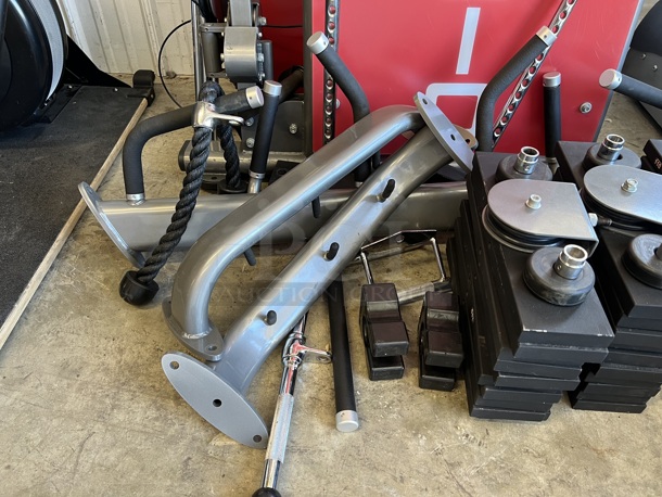 Gray and Red Metal Total Workout Gym. Does Not Come w/ Wooden Block w/ 4 Attachments. Unit Is Disassembled - See Pictures - Image 5 of 10