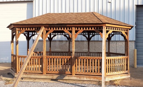 Wooden Gazebo. 19.5'x11.5'x9'  BUYER MUST REMOVE; Unit Is Located On The York Campus. Specific Address Will Be Given To Winning Bidder on Pick Up Day.