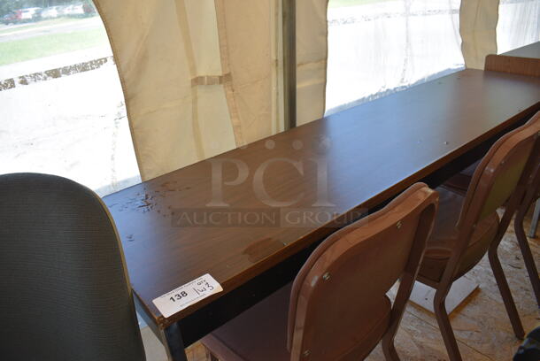 Wood Pattern Table w/ 3 Metal Chairs. 72x18x29, 16x16x33 - Image 2 of 4