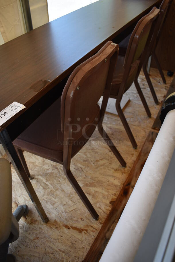 Wood Pattern Table w/ 3 Metal Chairs. 72x18x29, 16x16x33 - Image 4 of 4