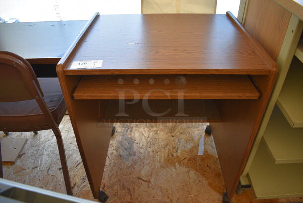 Wood Pattern Desk on Casters. 28x24x32 - Image 1 of 4