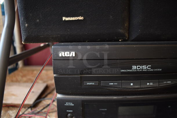 RCA 3 Disc Simultaneous Play and Load Stereo System w/ 2 Panasonic Speakers. 11x13x11.5, 8x7.5x13.5 - Image 3 of 7
