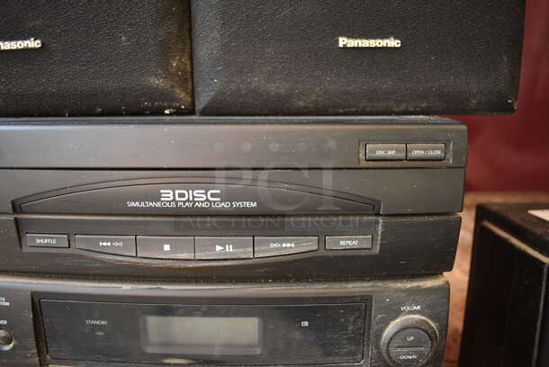 RCA 3 Disc Simultaneous Play and Load Stereo System w/ 2 Panasonic Speakers. 11x13x11.5, 8x7.5x13.5 - Image 4 of 7