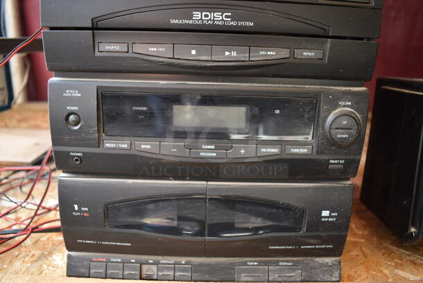 RCA 3 Disc Simultaneous Play and Load Stereo System w/ 2 Panasonic Speakers. 11x13x11.5, 8x7.5x13.5 - Image 5 of 7