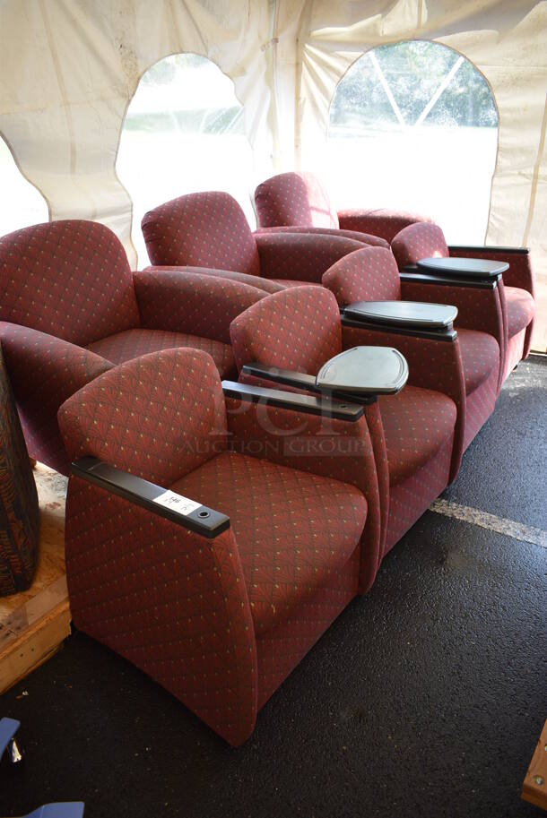 7 Various Red Patterned Chairs. 3 w/ Desktop Attached. 27x26x30, 36x32x36. 7 Times Your Bid! - Image 2 of 7