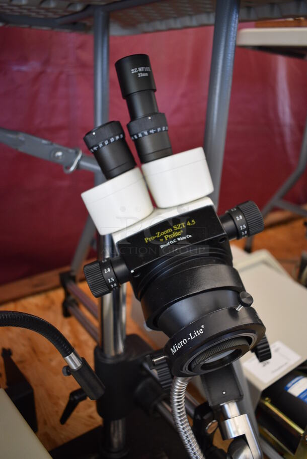 OC White Pro Zoom SZT 4.5 Prolite Microscope w/ 2 Micro Lite FL3000 Halogen Light Sources. 10x20x26, 7.5x10x4 - Image 11 of 12