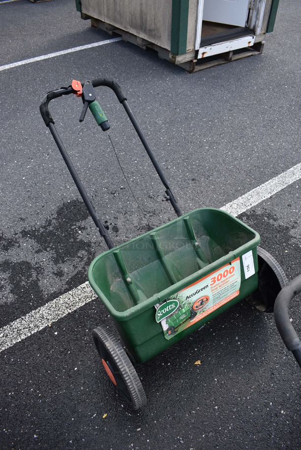 Scotts AccuGreen 3000 Green Poly Precise Application Drop Spreader. 29x18x45 - Image 1 of 7