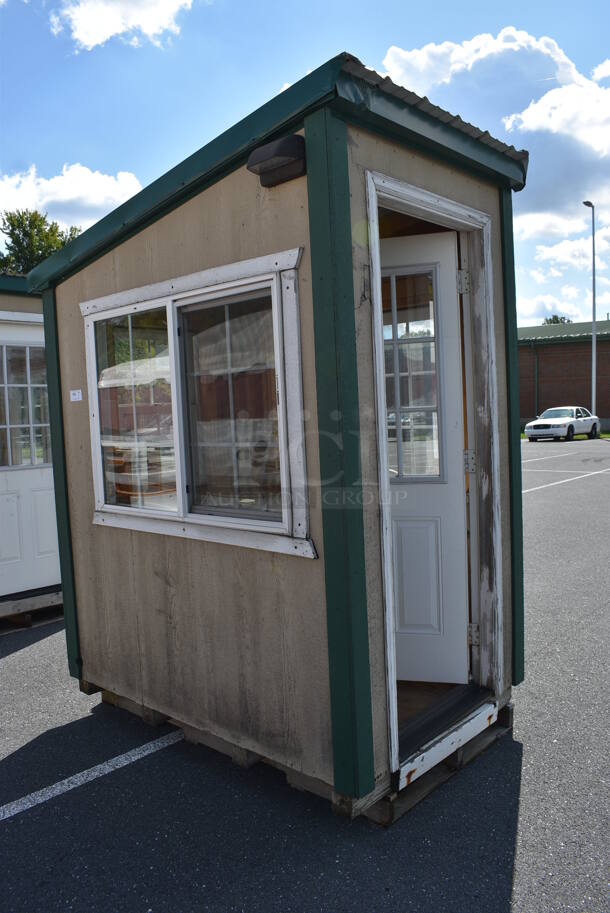 Wooden Single Room w/ Door and 3 Windows. Was Previously Used as Security / Covid Testing Station. BUYER MUST REMOVE. 50x75x100 - Image 1 of 8