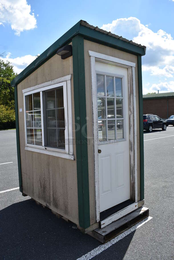 Wooden Single Room w/ Door and 3 Windows. Was Previously Used as Security / Covid Testing Station. BUYER MUST REMOVE. 50x75x100 - Image 1 of 8