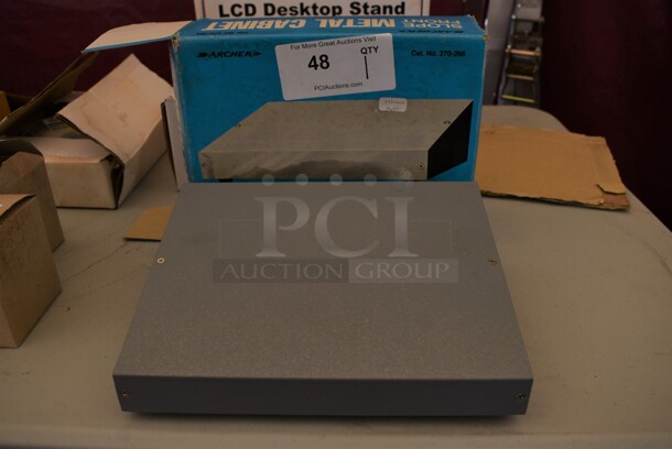BRAND NEW IN BOX! Archer Gray Metal Slope Front Metal Cabinet. 10.5x8x3.5 - Image 1 of 6