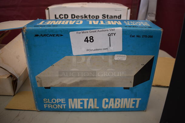BRAND NEW IN BOX! Archer Gray Metal Slope Front Metal Cabinet. 10.5x8x3.5 - Image 5 of 6
