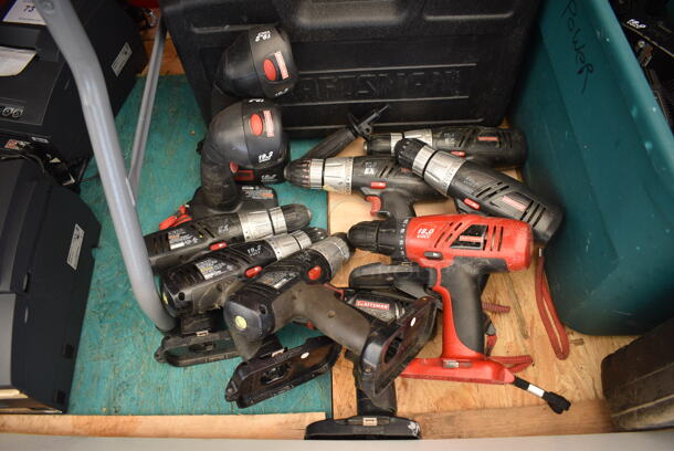 ALL ONE MONEY! MEGA LOT of 8 Craftsman Drills, 2 Craftsman Lights, 3 Craftsman Cases, 13 Batteries and 10 Craftsman Charger Bases. - Image 2 of 10