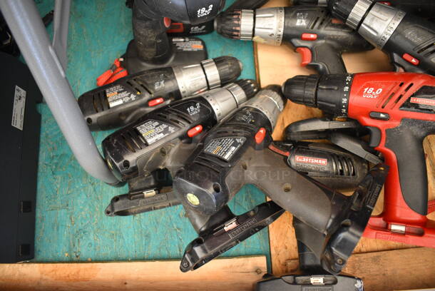 ALL ONE MONEY! MEGA LOT of 8 Craftsman Drills, 2 Craftsman Lights, 3 Craftsman Cases, 13 Batteries and 10 Craftsman Charger Bases. - Image 3 of 10