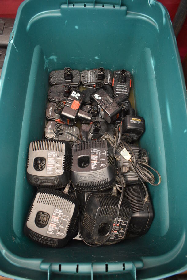 ALL ONE MONEY! MEGA LOT of 8 Craftsman Drills, 2 Craftsman Lights, 3 Craftsman Cases, 13 Batteries and 10 Craftsman Charger Bases. - Image 7 of 10