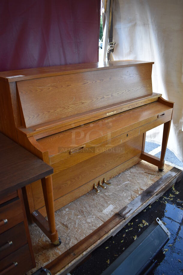 Baldwin Wooden Piano on Casters. 57x25x44.5 - Image 7 of 8