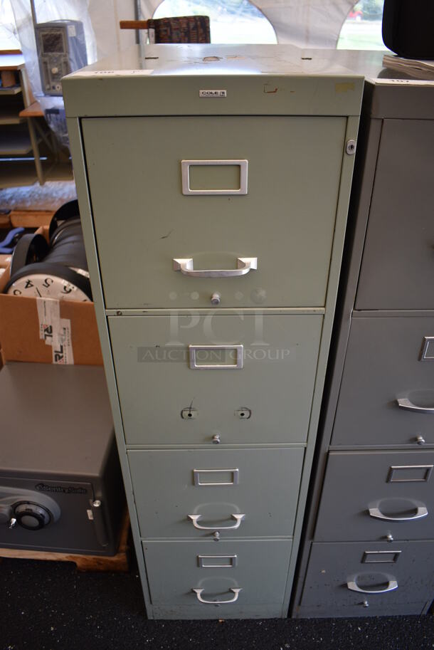 Cole Metal Light Green Gray 4 Drawer Filing Cabinet. Unit Is Locked. 15x27x52.5