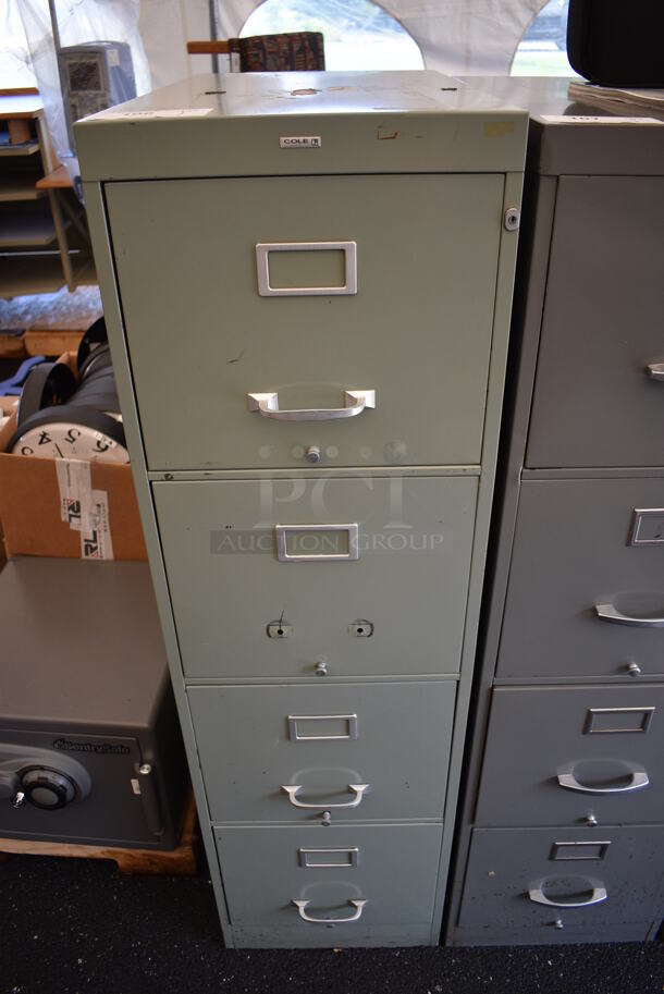 Cole Metal Light Green Gray 4 Drawer Filing Cabinet. Unit Is Locked. 15x27x52.5 - Image 5 of 5