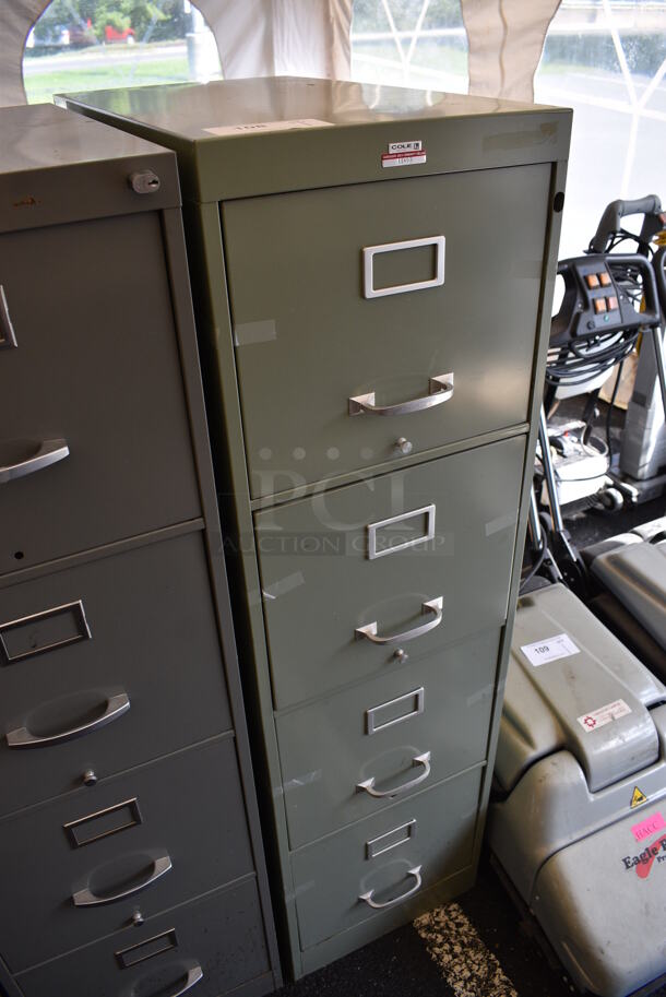 Cole Metal Light Green Gray 4 Drawer Filing Cabinet. Lock Is Drilled Out. 15x27x52.5 - Image 2 of 7
