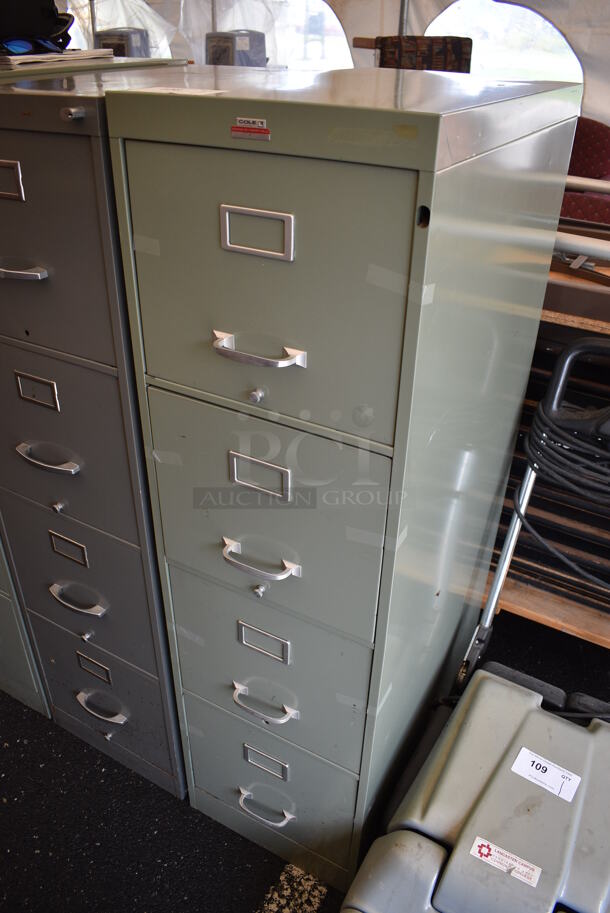 Cole Metal Light Green Gray 4 Drawer Filing Cabinet. Lock Is Drilled Out. 15x27x52.5 - Image 3 of 7
