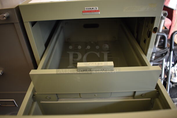 Cole Metal Light Green Gray 4 Drawer Filing Cabinet. Lock Is Drilled Out. 15x27x52.5 - Image 4 of 7