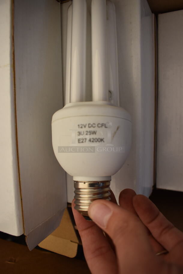 ALL ONE MONEY! Lot of 29 12 V DC CFL 3U 25W E27 4200K Lightbulbs. 2.25x2.25x7.25 - Image 3 of 5