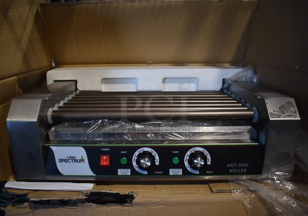BRAND NEW IN BOX! Waring EHDG-7R Stainless Steel Commercial Countertop Hot Dog Roller. 110 Volts, 1 Phase. 23x13x7