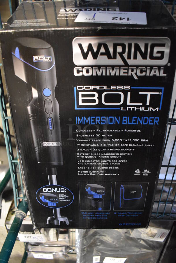BRAND NEW IN BOX! Waring WSB38X2 Commercial Cordless Bolt Lithium Immersion Blender w/ Bag