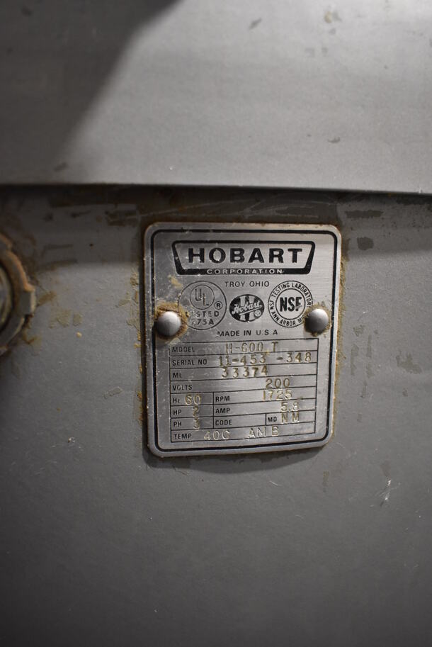 Hobart H-600 T Metal Commercial Floor Style 60 Quart Planetary Dough Mixer. 200 Volts, 3 Phase. 28x36x56 - Image 7 of 9