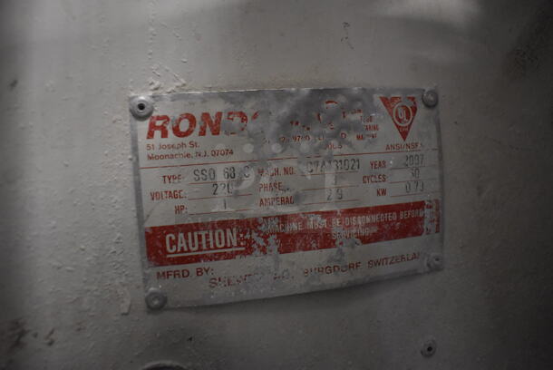 Rondo Seewer SSO 68 C Metal Commercial Floor Style Reversible Dough Sheeter w/ Cutting Station and 2 Cutters on Commercial Casters. 220 Volts, 1 Phase. 128x47x54 - Image 9 of 11
