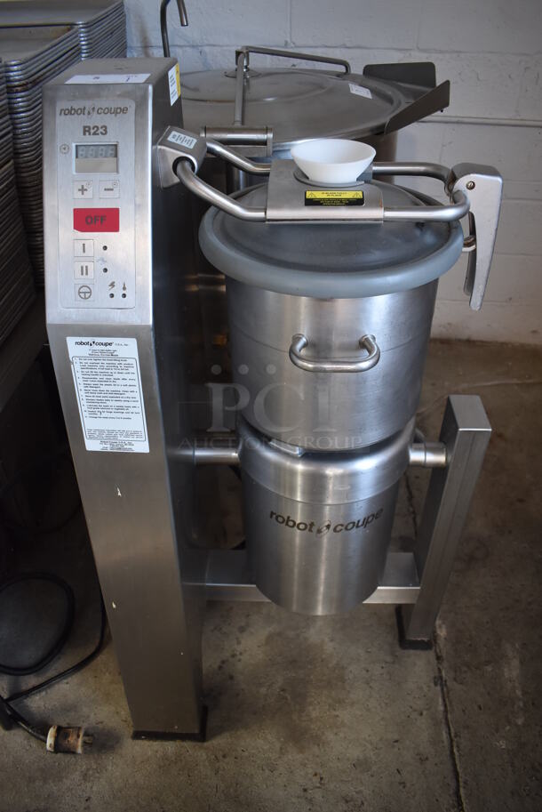 Robot Coupe R23 Metal Commercial Floor Style 23 Quart Vertical Cutter Mixer w/ Blade. 208-240 Volts, 3 Phase. 27x24x49