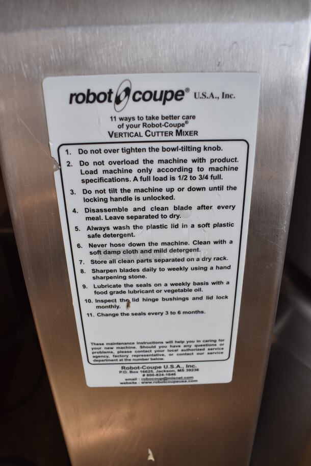 Robot Coupe R23 Metal Commercial Floor Style 23 Quart Vertical Cutter Mixer w/ Blade. 208-240 Volts, 3 Phase. 27x24x49 - Image 8 of 9