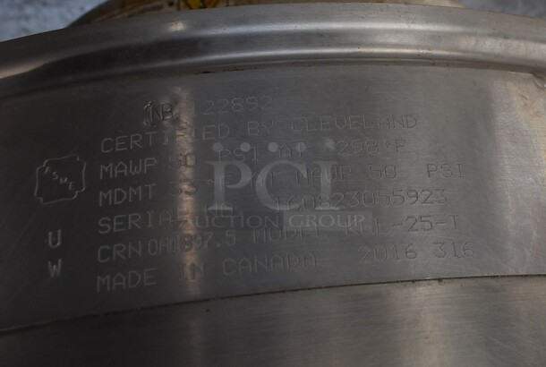 2016 Cleveland KEL-25-T Stainless Steel Commercial Floor Style 25 Gallon Steam Kettle. 208/220-240 Volts, 1/3 Phase. 35x31x46 - Image 7 of 7