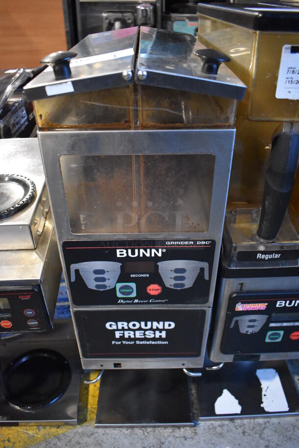 Bunn G9-2T DBC Stainless Steel Commercial Countertop 2 Hopper Coffee Bean Grinder. 120 Volts, 1 Phase. 8x18x27. Tested and Powers On
