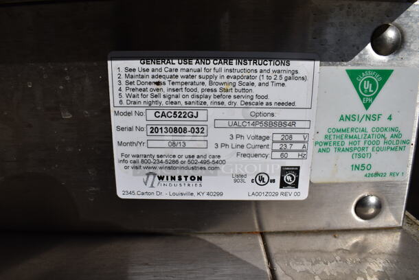 2013 Winston CVap CAC522GJ Silver Edition Stainless Steel Commercial Cook N Hold Cabinet on Commercial Casters. 208 Volts, 3 Phase. 28x39x75.5 - Image 7 of 7