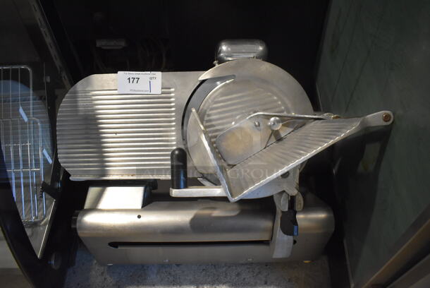 Stainless Steel Commercial Countertop Automatic Meat Slicer w/ Blade Sharpener. 26x21x21. Tested and Working!