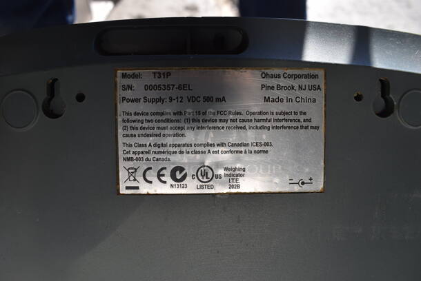 Ohaus T31P 3000 Series Metal Commercial Food Portioning Scale. 12x18x23. Cannot Test Due To Missing Power Cord - Image 5 of 5