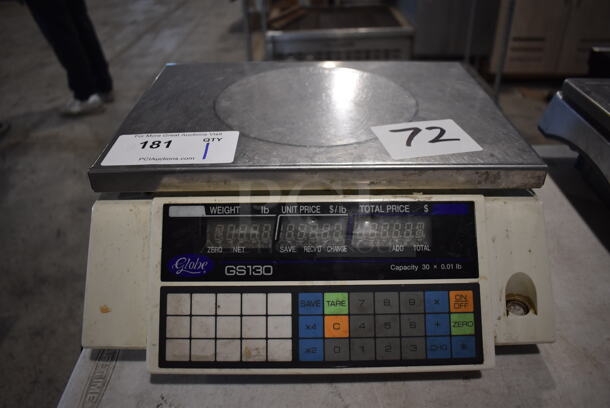 Globe GS130 Metal Commercial Countertop 30 Pound Capacity Food Portioning Scale. 120 Volts, 1 Phase. 14x15x6. Tested and Working!