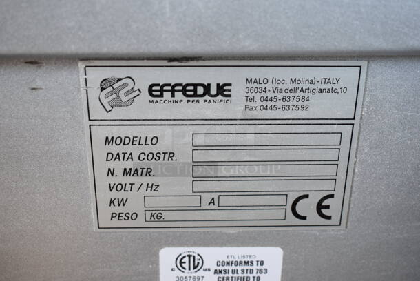 Effedue Supreme Metal Commercial Floor Style Spiral Mixer w/ Stainless Steel Mixing Bowl, Bowl Guard and Dough Hook. 208 Volts, 3 Phase. 24x42x51 - Image 8 of 9