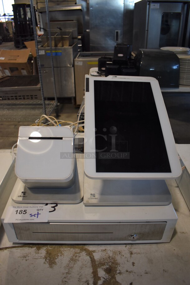 ALL ONE MONEY! Lot of Clover C500 14" POS Monitor, Clover P550 Metal Countertop Receipt Printer and Clover Metal Cash Drawer. - Image 1 of 6