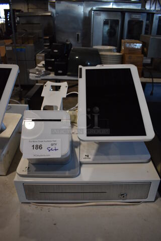 ALL ONE MONEY! Lot of Clover C500 14" POS Monitor, Clover P550 Metal Countertop Receipt Printer and Clover Metal Cash Drawer.