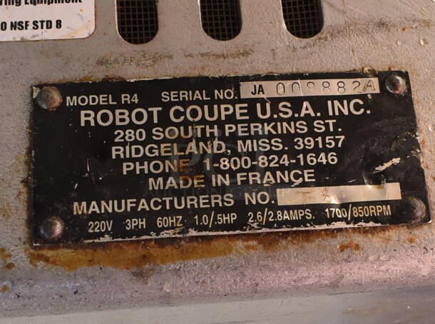 Robot Coupe R4N Metal Commercial Countertop Food Processor. 220 Volts, 3 Phase. 10x13x19 - Image 6 of 6